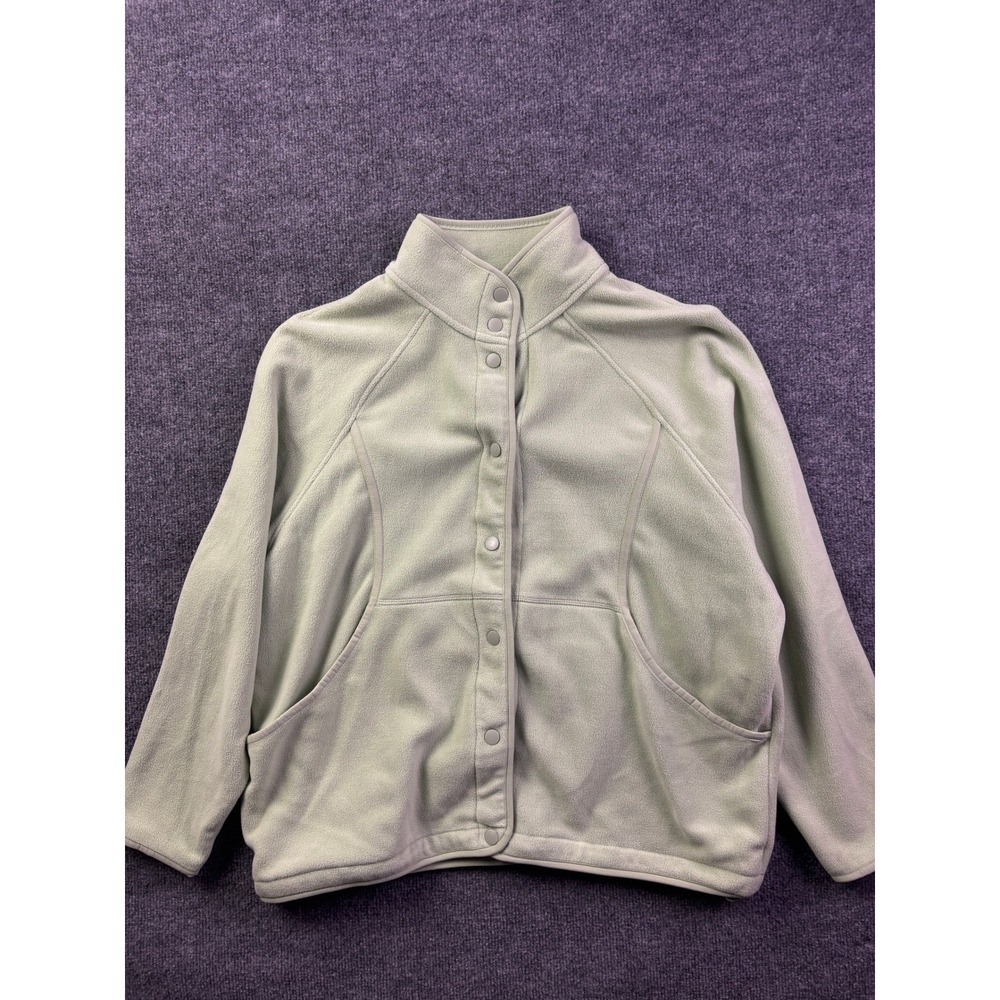 Lands' End Fleece Jacket Womens Large Sage Green Snap Front Mock Neck NWT‎